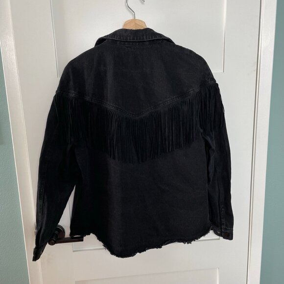 Zara Black Denim Western Jacket with Fringe - Picture 7 of 8